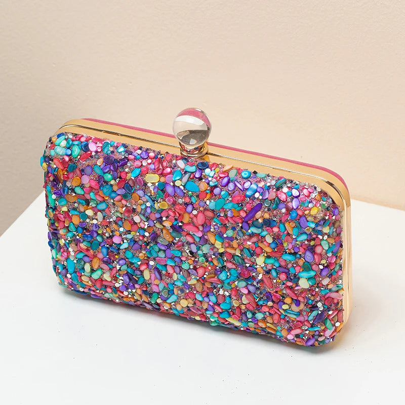 Wholesale Custom Ladies Multi-color Purses Designer Handbags Stone Decoration Party Evening Clutch Bag for Women