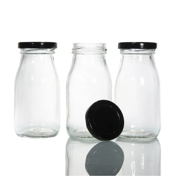 Wholesale Recycled Empty Square Round 500ml Milk Tea Juice Beverage Glass Bottle Screw Cap Bottles