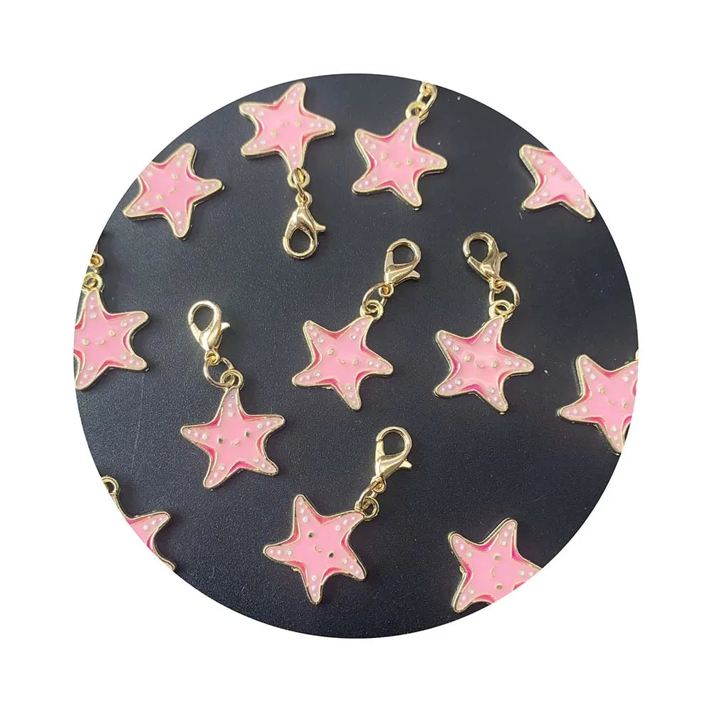 Happy Smile Ocean Starfish Enamel Charms Pendants Pink Starfish Keychain for Handbag Backpack Hanging Ornament Decoration
