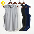 Men's High Quality Polyester Muscle Hoodie Vest Sleeveless Gym Workout Fitness Sweatshirt Hip Hop Style Tops