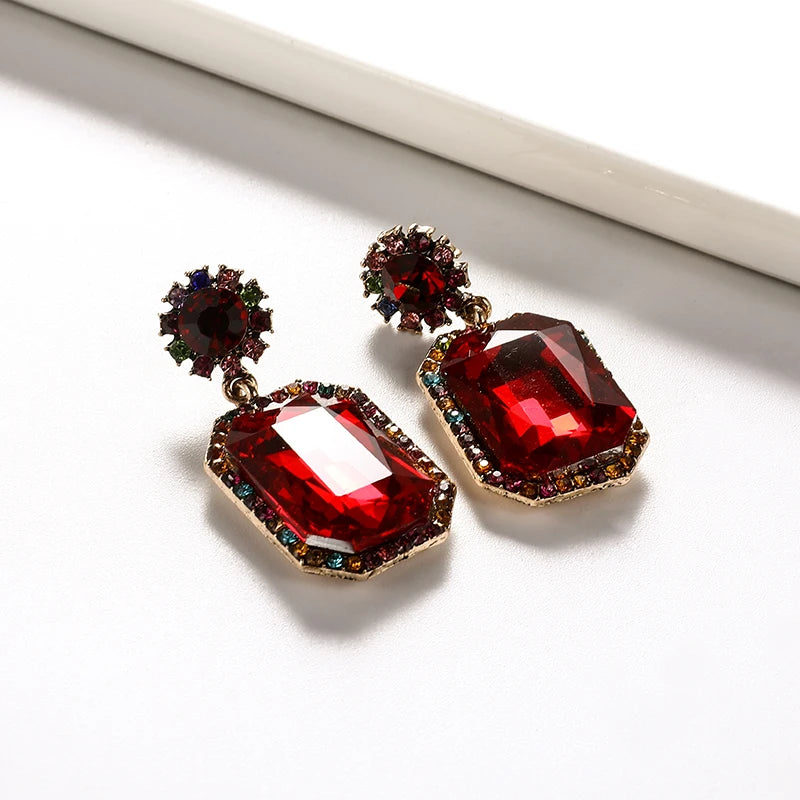 Classic Crystal Square Shape Drop Earrings Multi Colors Rhinestone Geometric Stud Earrings Women Luxury Jewelry