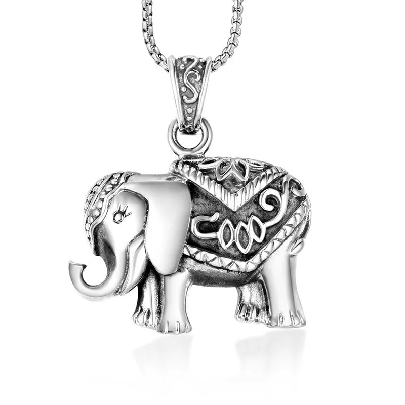 Old Retro Antique Silver Plated Fashion Stainless Steel Jewelry Animal Series Elephant Necklace Pendant