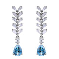 925 Silver Drop Earrings with Natural London Blue Topaz Unique Rhodium Plated Geometric Design for Weddings and Parties