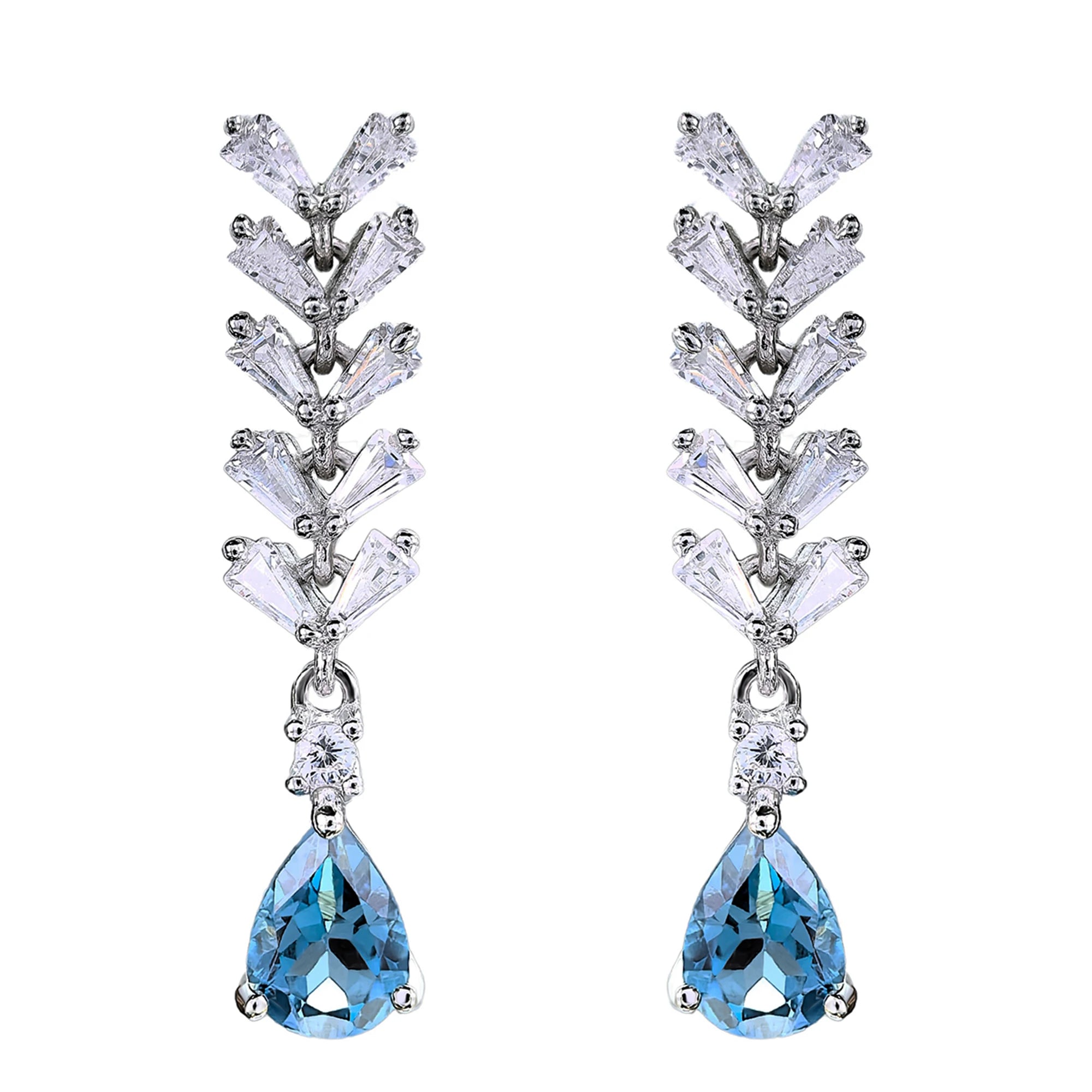 925 Silver Drop Earrings with Natural London Blue Topaz Unique Rhodium Plated Geometric Design for Weddings and Parties