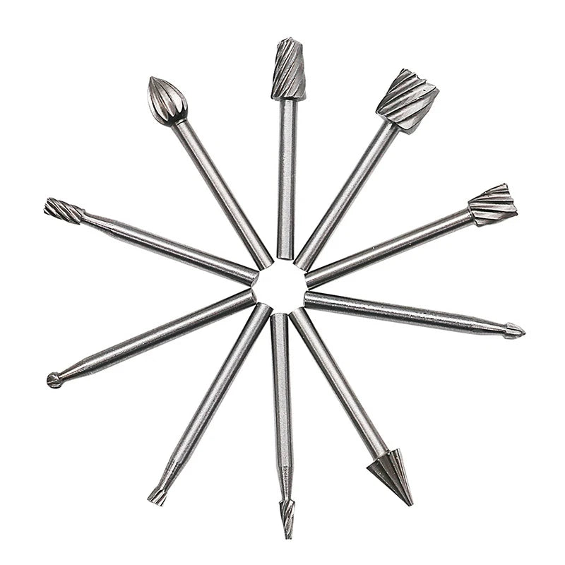 10pcs/Set Wood Carving Tools Milling Cutter Set Durable HSS Woodworking Routing Router Bits Rotary Burr