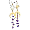 Healing Stone Sun Moon Gemstone Tassel Earring Raw Stone Earring