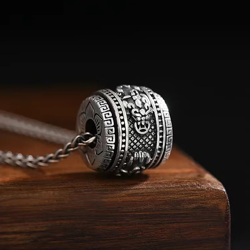 SC Hot Sale Hip Hop Silver Plated Necklace Cool Chinese Lucky Pray Necklace Punk Spinner Pixiu Pendant Necklace for Men