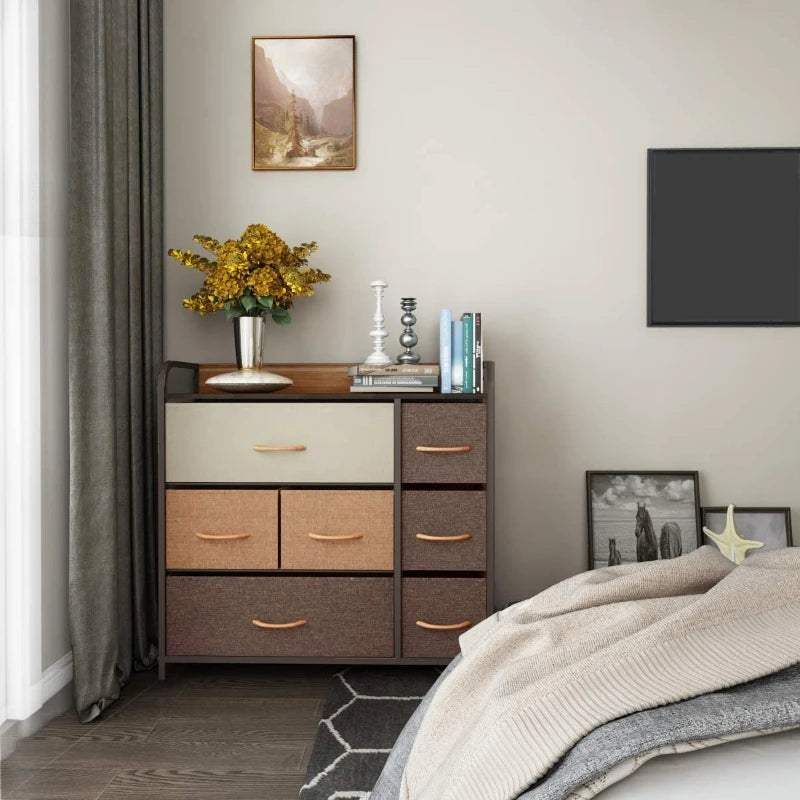 7 Drawers Dresser - Furniture Storage Tower Unit for Bedroom Hallway Closet Organization - Steel Frame Easy Pull Fabric Bins