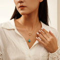 RINNTIN GMN47 Natural Turquoise Pendent Necklace Retro 925 Sterling Silver Turquoise Water Drop Pendant Ethnic Jewelry Necklace