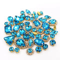 HFour 3D Lake Blue Mixed 8-Shaped Crystal Glass Flatback Rhinestones with Gold Cup Chain Sew-On 12 Facets Loose Rhinestones