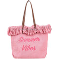 Custom Logo Oversize Large Capacity Embroidered Pink Beach Tote Bag Travel Canvas Shoulder Leather Strap Lady Bag for Women