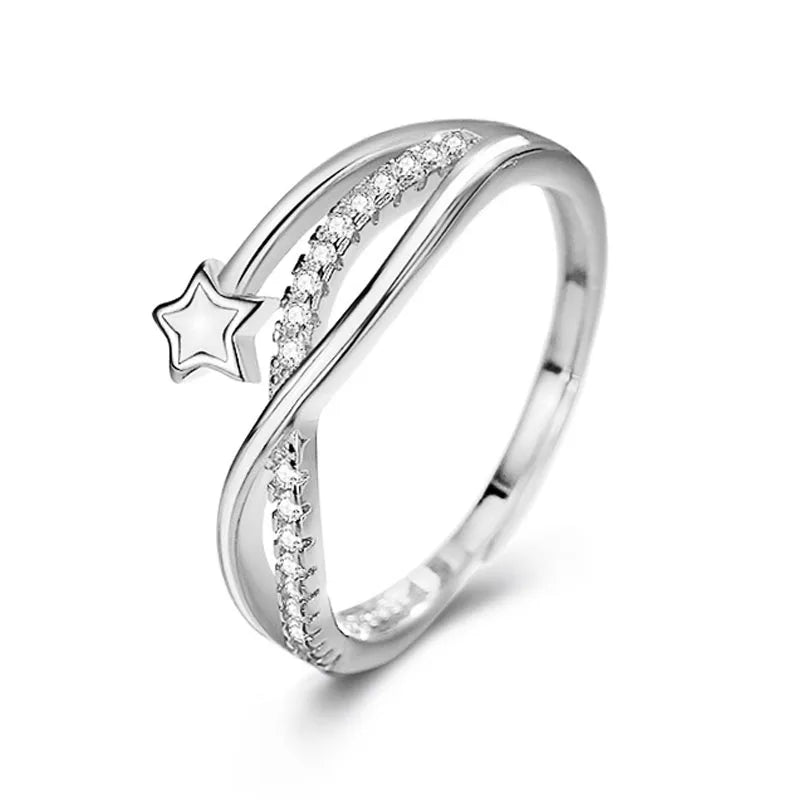 Adjustable Fashion Jewelry Double-layer Cross Star Design Women Wedding Bands Rhodium/Gold Plated 925 Sterling Silver Rings