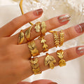 Hot Selling Stainless Steel Leaf Finger Ring Opening Adjustable Chunky 18K Gold Plated Titanium Steel Leaf Ring