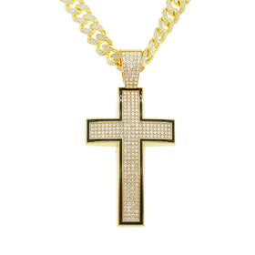 Hip Hop Cross Necklace for Men Cuban Chain Full Crystal Luxury Silver Gold Color Neck Accessories Party Trendy Christian Jewelry