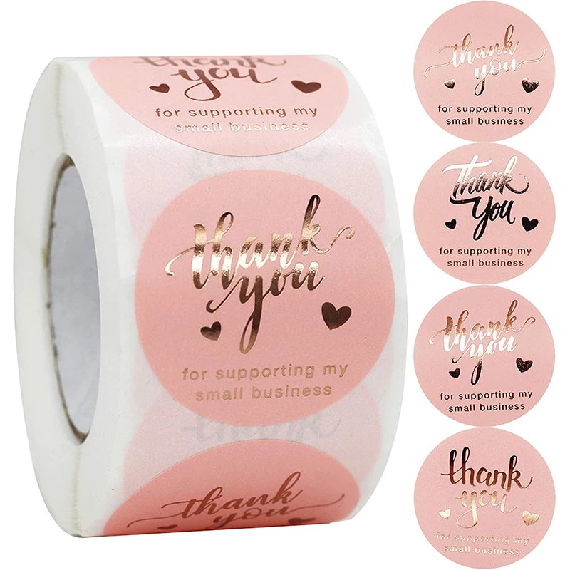 Round Adhesive Waterproof Vinyl Thank You Stickers for Gift Bag Closure & Wrapping Sealing Promotion & Grocery Packaging Labels