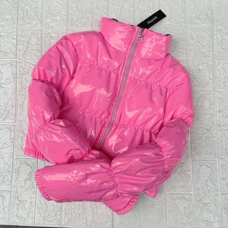 Puffer Jacket Cropped Parka Bubble Coat Winter Women New Fashion Clothing Black Red Purple Pink Green Blue Silver XXL