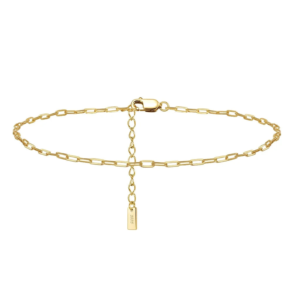 RINNTIN SA22 Foot Jewelry 925 Sterling Silver Ankle Bracelet for Women 14K Gold Plated Ancle Chain Wholesale Anklets