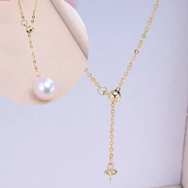 Solid Carat 18K Gold Chain Pearl Mounting Real Gold Jewelry Gemstone Wholesale Freshwater Pearl Necklace Diy Component Findings