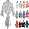 Fast Shipping Solid 16 Colors Lace Trim V-neck Knee Length Luxury Soft Silk De Satin Women's Bridal Robe Sleepwear Kids Robes