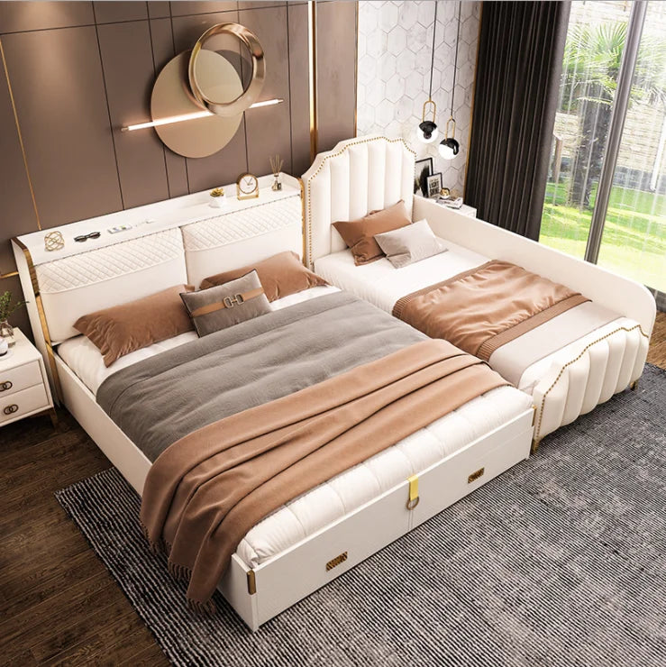 Modern Simple Nordic Light Luxury Leather Bed Room Solid Wood Wardrobe Bedroom Living Room Furniture Set With Wardrobe Sofa