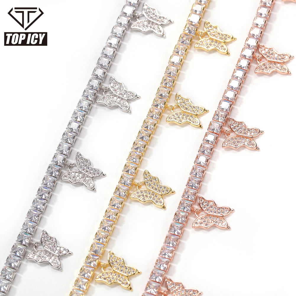 Top Hop  Hip Summer Fashion Statement DIamond Crystal Charm Foot Jewelry Butterfly Tennis Anklet