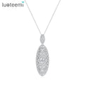 LUOTEEMI Europe Retro Design Hollow Out Oval Shape a AA Cubic Zirconia White Gold Pendant Necklace for Women Fashion Jewelry