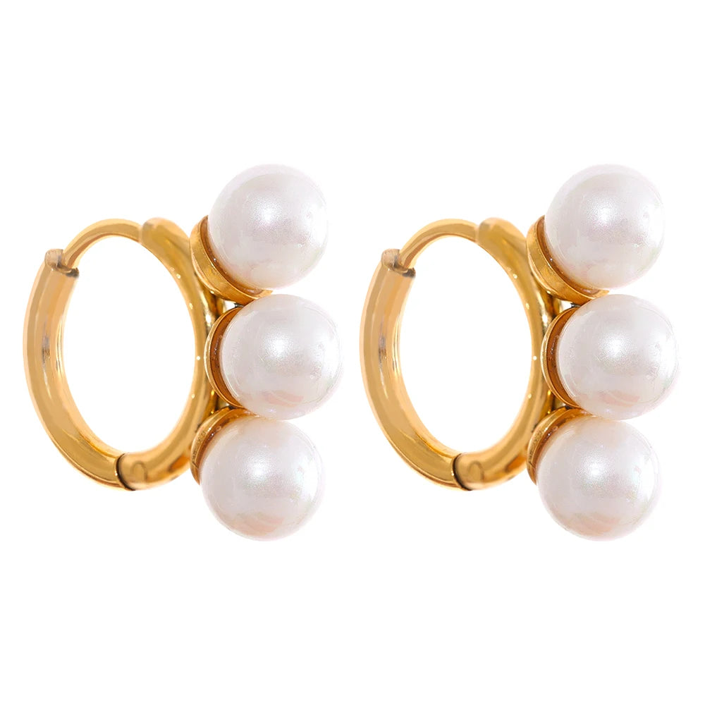 JINYOU 544 New Design Stainless Steel Chic Hoop Huggie Shell Pearls Earrings Elegant Charm Fashion Bulk Jewelry for Women