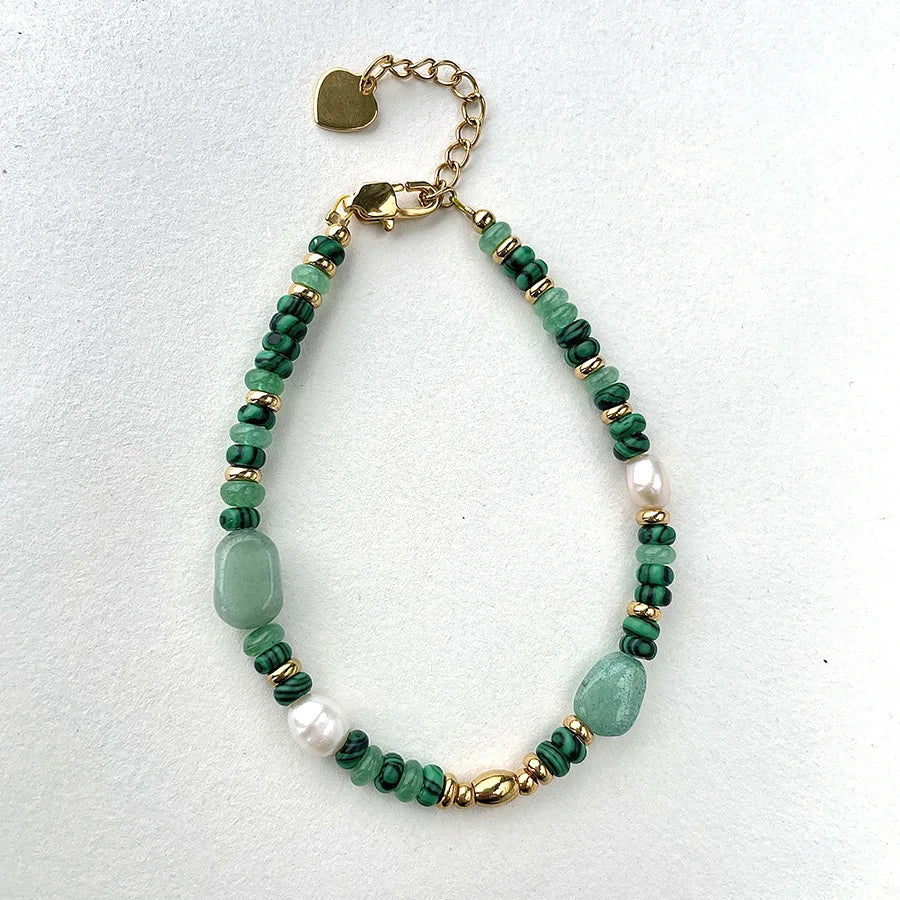 Summer Beach Style Beads Bracelet Bohemia 18K Gold Heart Charm Freshwater Pearl Beaded Bracelet Women