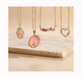 Bohemian Style Pink Love Heart Zircon Necklace Copper Plated 14K Gold Oval Pendant Butterfly Rose Flower Necklace for Women