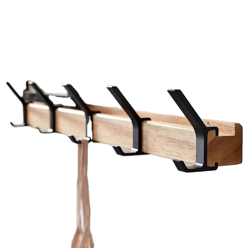 Modern Wall Mounted Beech Walnut Wooden Entryway Coat Rack Clothes Hook Hat Rack