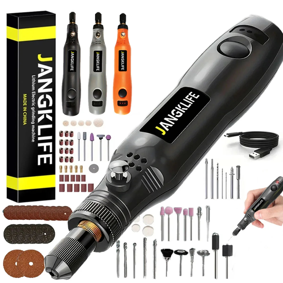 JANGKLIFE 3 Variable Speed Rotary Tool Cordless Rotary Tool Set With 25pcs Accessories Kit
