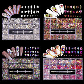 Crystal AB White Rainbow Nail Art Mix Shape Fancy Shaped in Box Flat Bottom Glass Nail Rhinestone Art Decoration Rhinestones