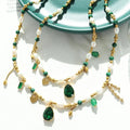 Summer Beaded Cz Tassel Necklace New Design 18k Gold Plated Stainless Steel Bead Natural Pearl Malachite Beaded Necklace