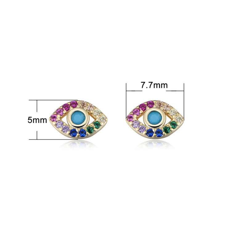 925 Sterling Silver Devil's Eye Earrings with Zircon 14K Gold Plated Studs Cute Bezel Setting for Weddings and Gifts