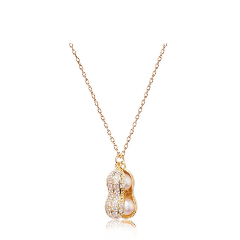 Bean All-match Non-fading Jewelry K Gold Micro-inlaid Peanuts Titanium Stainless Steel Pendant Charm Necklace for Women
