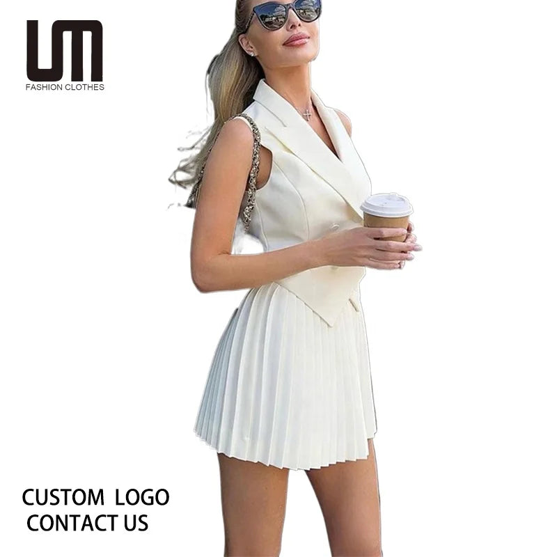 Liu Ming Popular Products Fashionable Women Clothing Office Suits Two Piece Irregular Short Jacket Pleated a Line Skirt