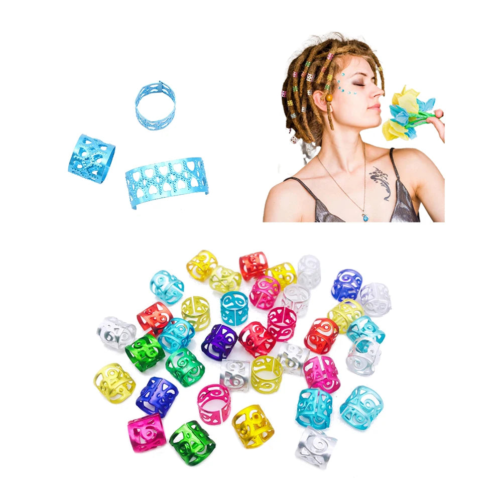Wholesale Women Colorful Braiding Hair Beads Accessories Adjustable Metal Cuffs Loc Hair Jewelry Rings for Braids