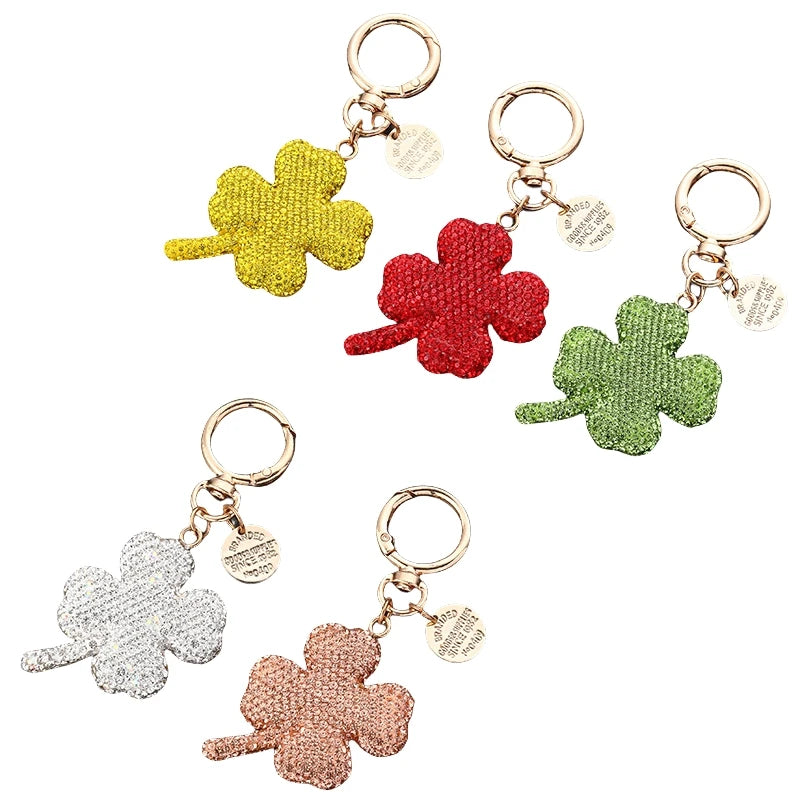 Creative Four-Leaf Clover Keychain Car Key Pendant Cute Fashion Exquisite Women's Bag Pendants Bling Crystal Rhinestone Keychain