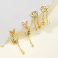 18K Gold-Plated Zirconia Tassel Dangle Earrings Star Moon Flower Zirconia Earrings S925 Silver Pin