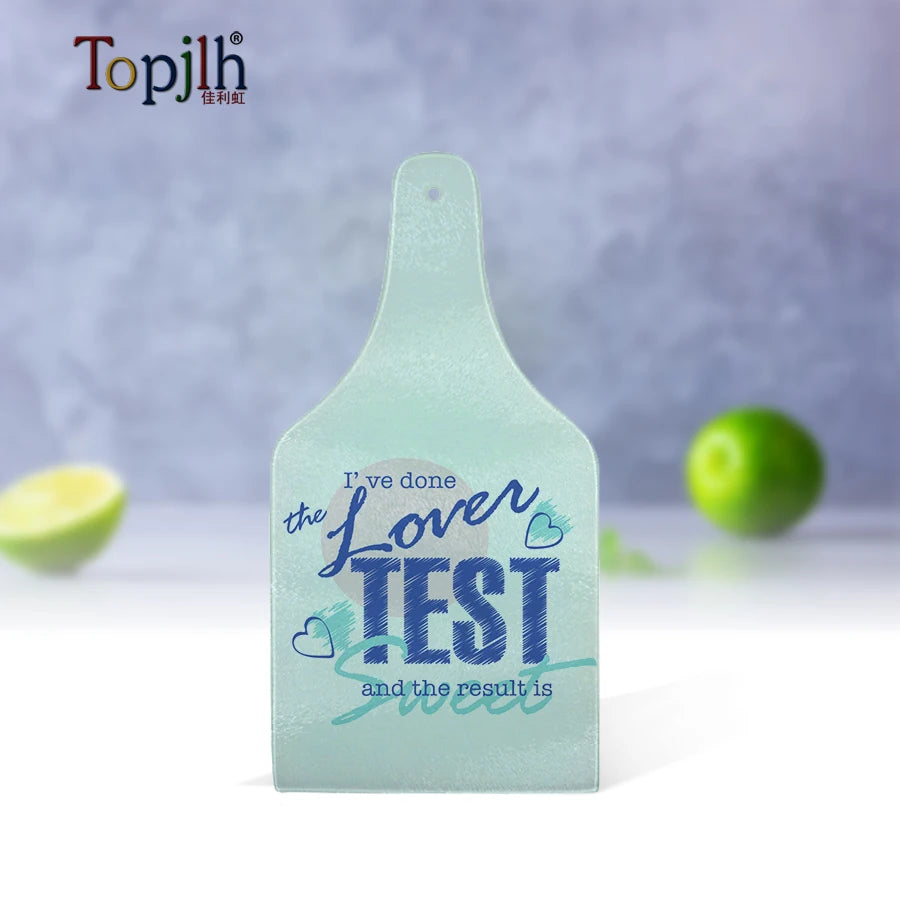 Topjlh Wholesale Customized Printed Sublimation Cutting Board Bottle Shape Glass for Kitchen Use Good Quality Chopping Blocks