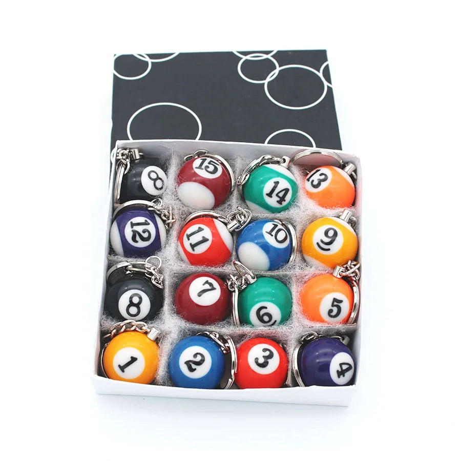 Billiard Souvenir 25mm Accessory Pool Ball Design Key Chain 16Pcs/Box Promotion Gift