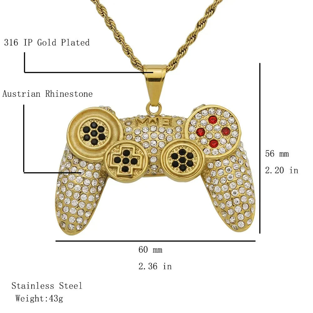 Creative High Quality 18K Gold Plated Game Console Controller CZ Diamond Stainless Steel Necklace