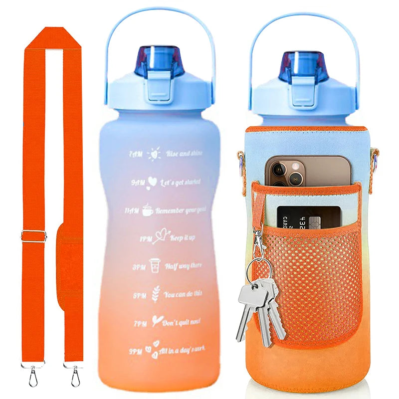 2l water bottle with sleeves half gallon gym jug with storage sleeve and phone holder 2025 popular