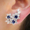 CAOSHI Silver Plated Ear Climbers Sparkling Zircon Blue Gemstone Flower Stud Earrings Wedding Jewelry for Women
