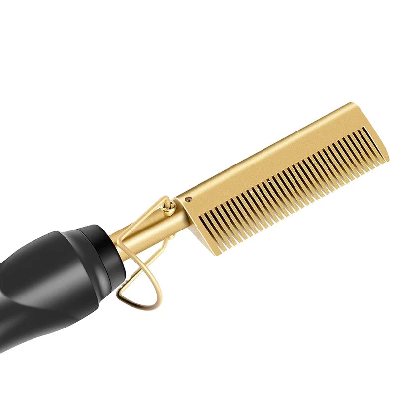 Wholesale Private Label Gold Color Women Straighten Straightening Comb Iron Hot Heated Straight Electric Hair Straightener Comb