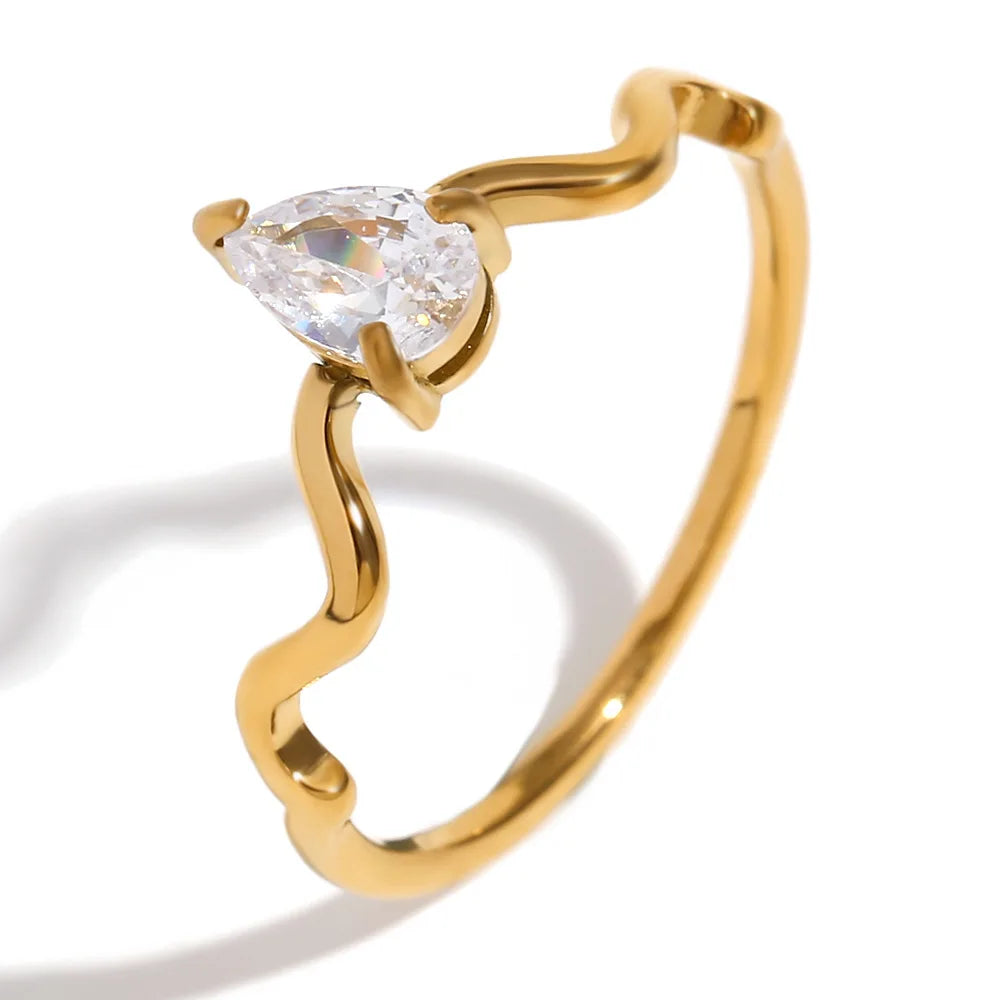 Fashion Dainty Water Wave Drop Zircon Jewelry 18K Gold Plated Snake Ring 18K Gold Plated Stainless Steel Jewelry