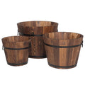 Wholesale Wooden Planter Barrel Real Wood Indoor Outdoor Flower Pot With Drainage Holes Small Garden Container Box