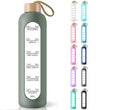 32 oz Insulated Time Marker Reminder Sport Style Customizable Borosilicate Glass Water Bottle With Bamboo Lid Silicone Sleeve