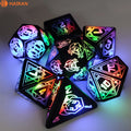 Custom 7 Piece Polyhedral Dice Set OEM ODM USB Rechargeable Electric Dice with Charging BoxLight up DND Dice for Table Games