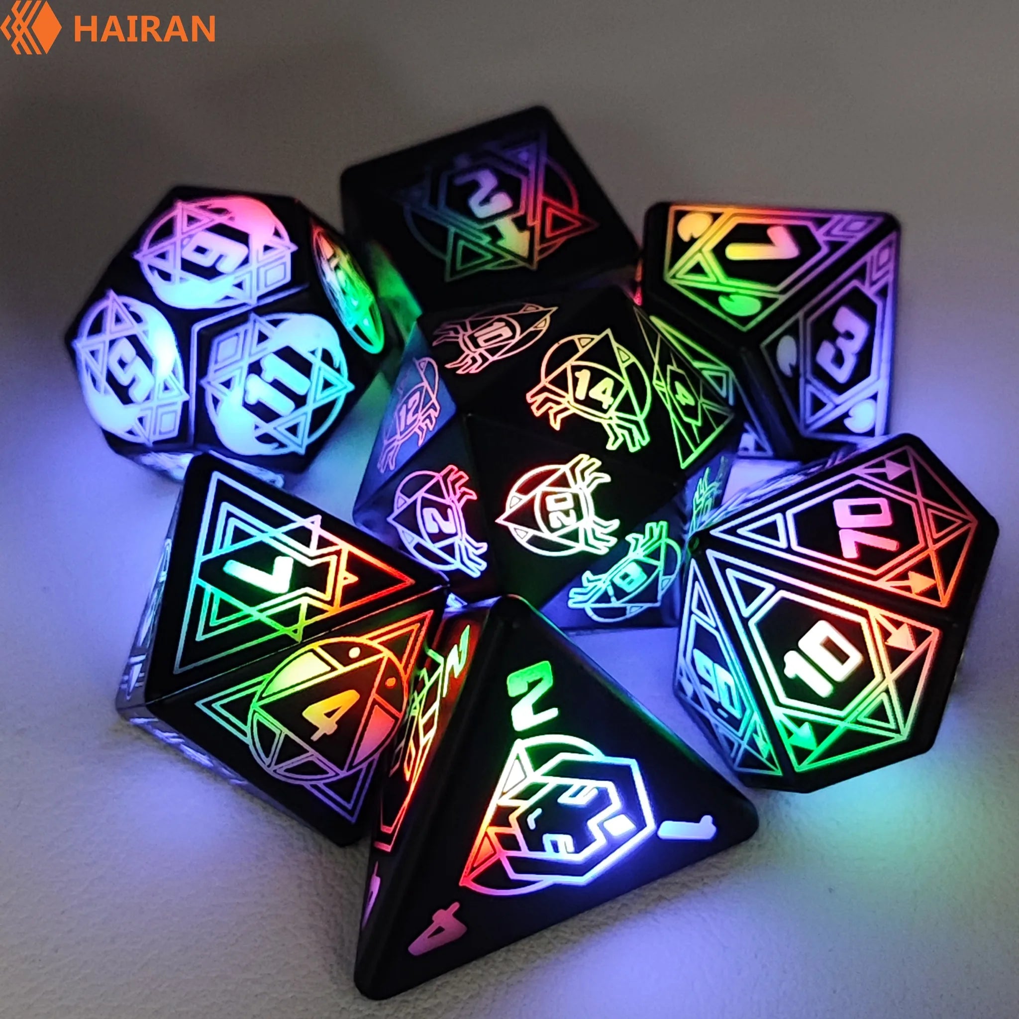 Custom 7 Piece Polyhedral Dice Set OEM ODM USB Rechargeable Electric Dice with Charging BoxLight up DND Dice for Table Games